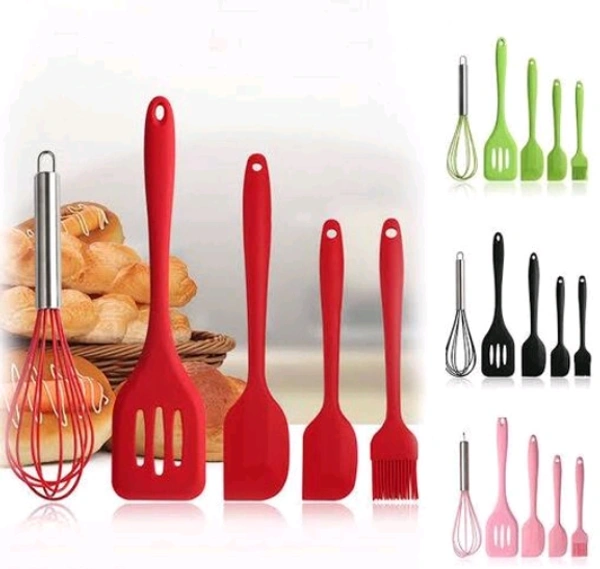 5 Pcs silicon brush spatula whisk and other silicon kitchen tools box  Set of 5 Piece - Red, Manual